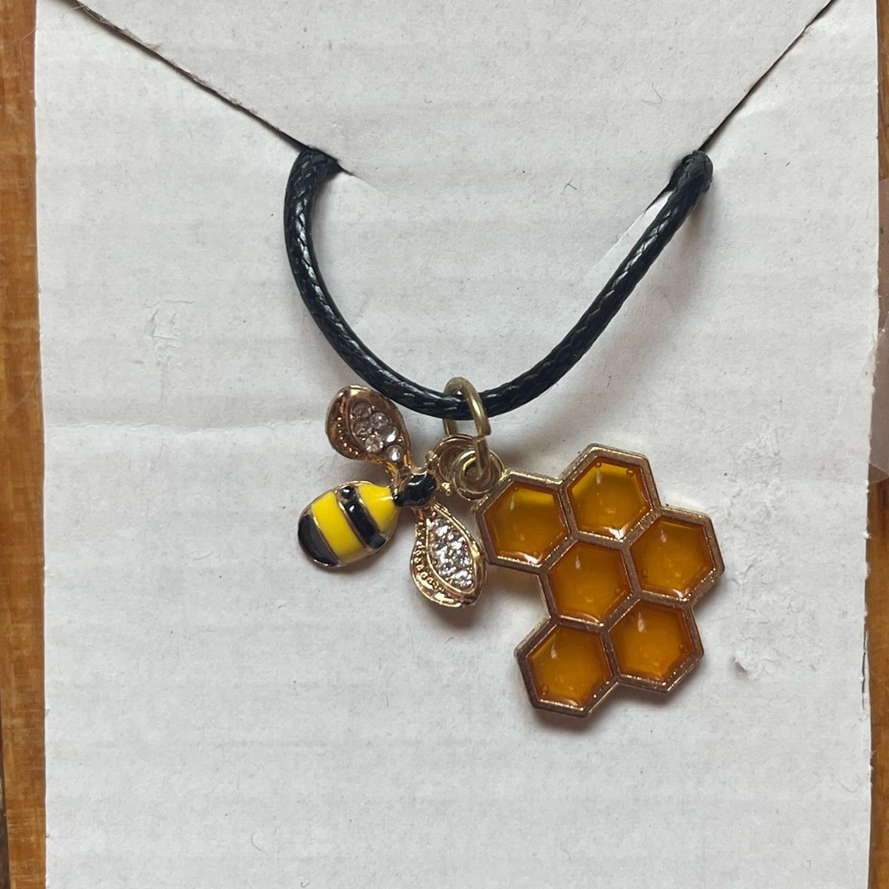 bee and honeycomb cord necklace